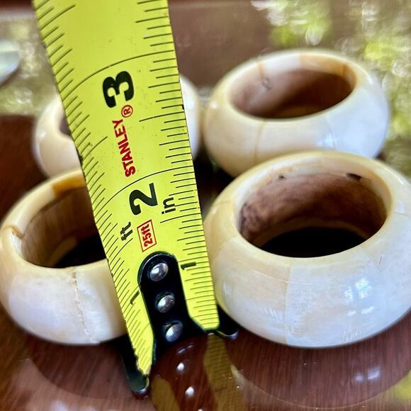 Vintage AUDREY Napkin Rings Soap Stone with Wood Core Set of 4 - Picture 9 of 11
